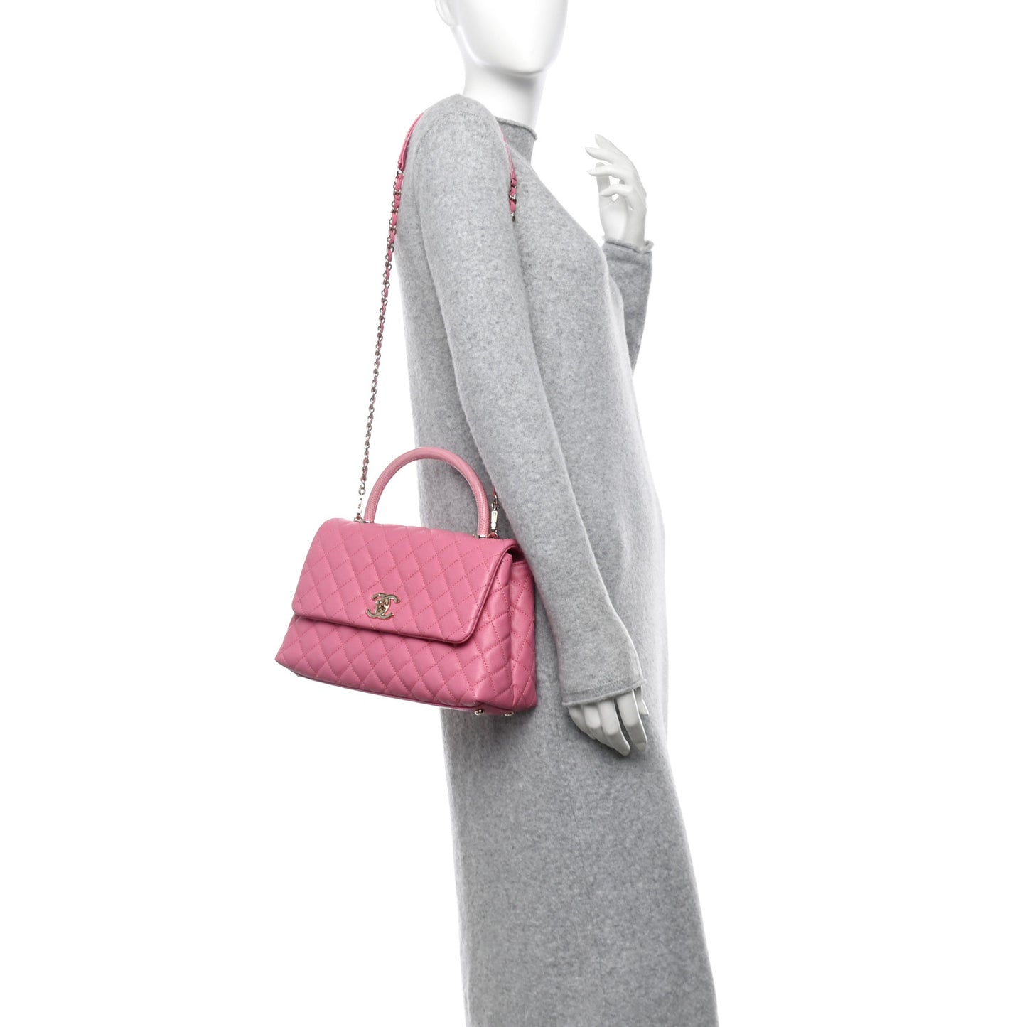 Caviar Lizard Embossed Quilted Small Coco Handle Flap Pink