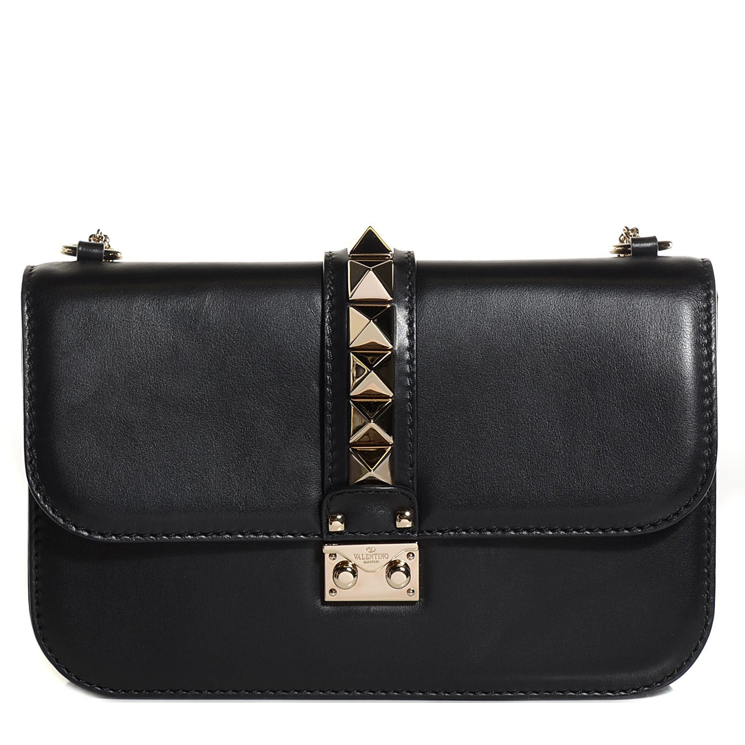 Valentino Garavani Vitello Medium Glam Lock Rockstud Flap Black 1 of 7