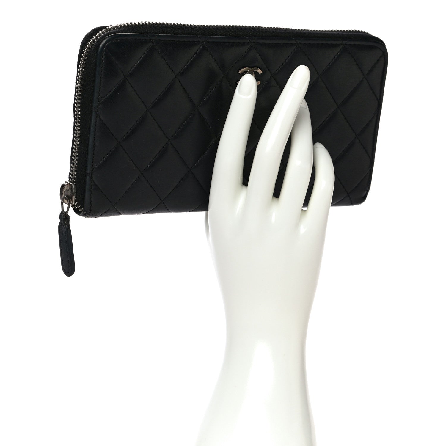 Chanel Lambskin Quilted Large Gusset Zip Around Wallet Black 2 of 12