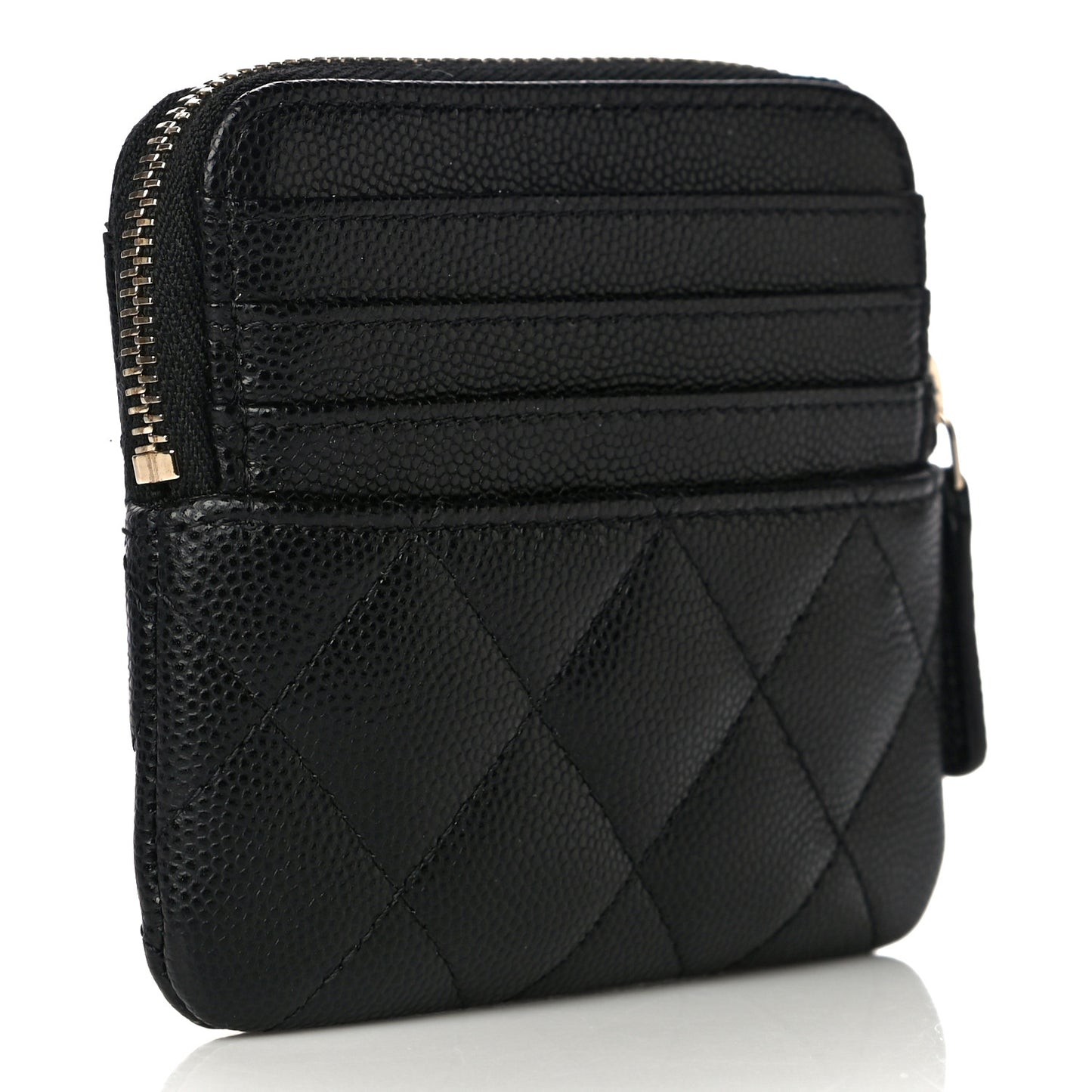 Caviar Quilted Zip Card Holder Wallet Black