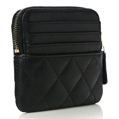 Chanel Caviar Quilted Zip Card Holder Wallet Black 3 of 11