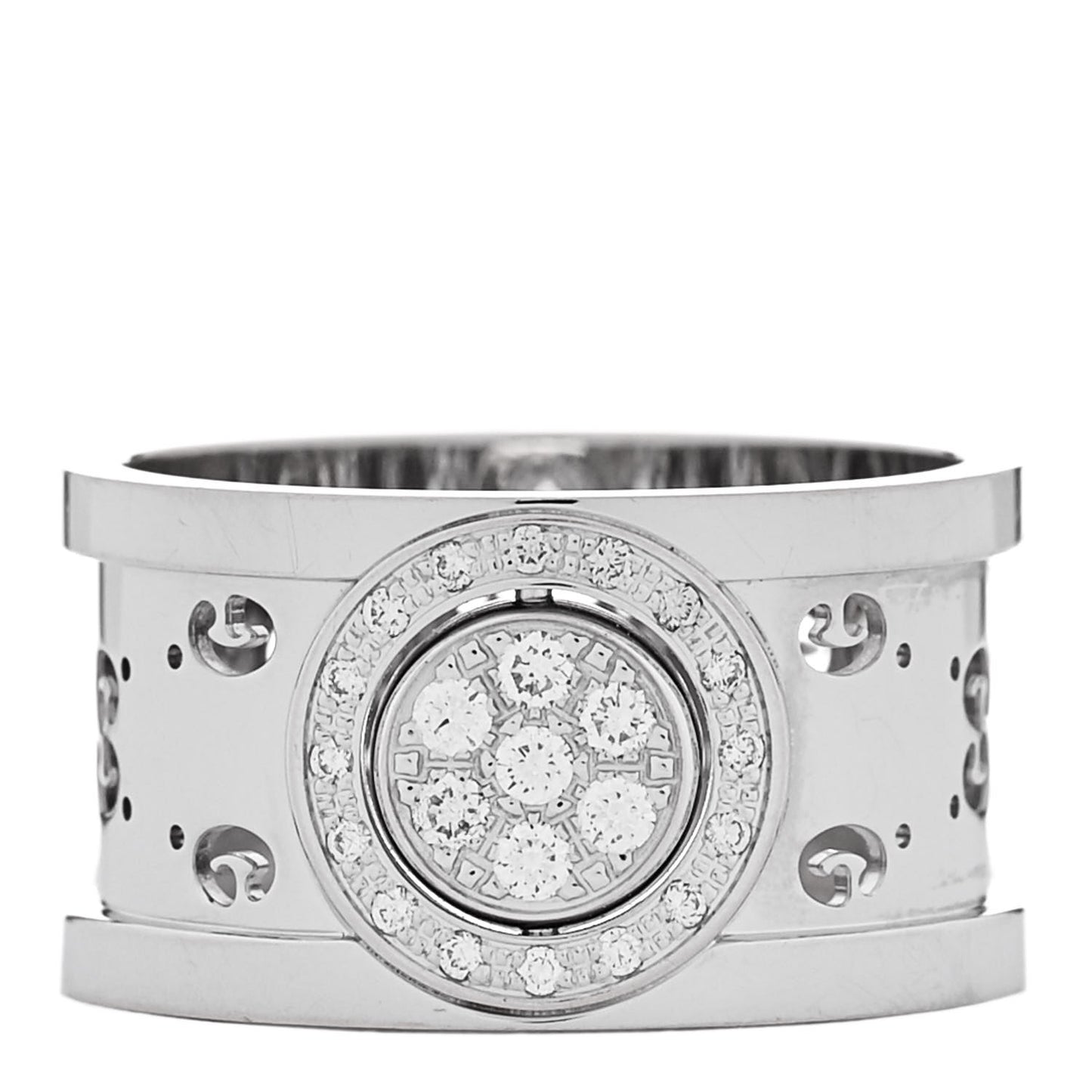 18K White Gold Diamond 10.5mm Icon Twirl Band Ring 52 6