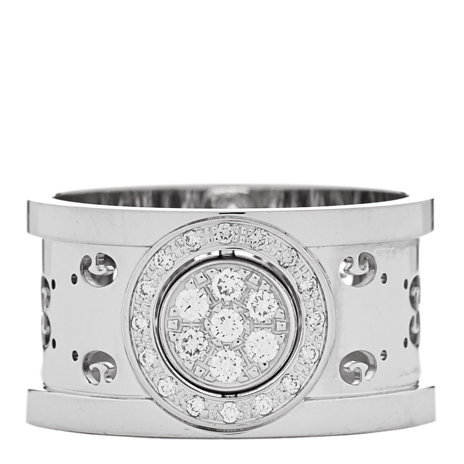 Gucci 18K White Gold Diamond 10.5mm Icon Twirl Band Ring 52 6 1 of 8