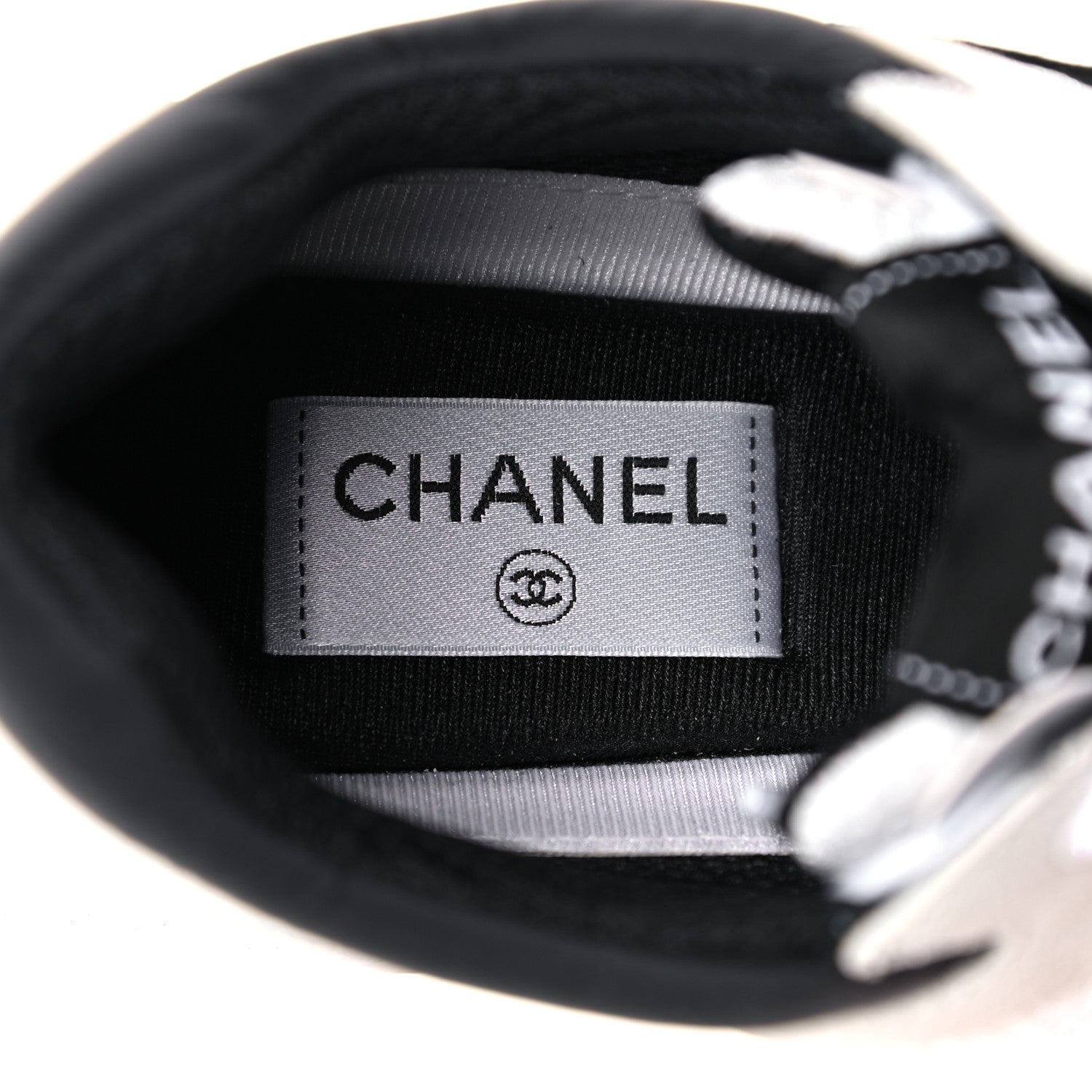 Chanel Mesh Suede Calfskin Grained Calfskin Womens CC Sneakers 39.5 White Black 6 of 11