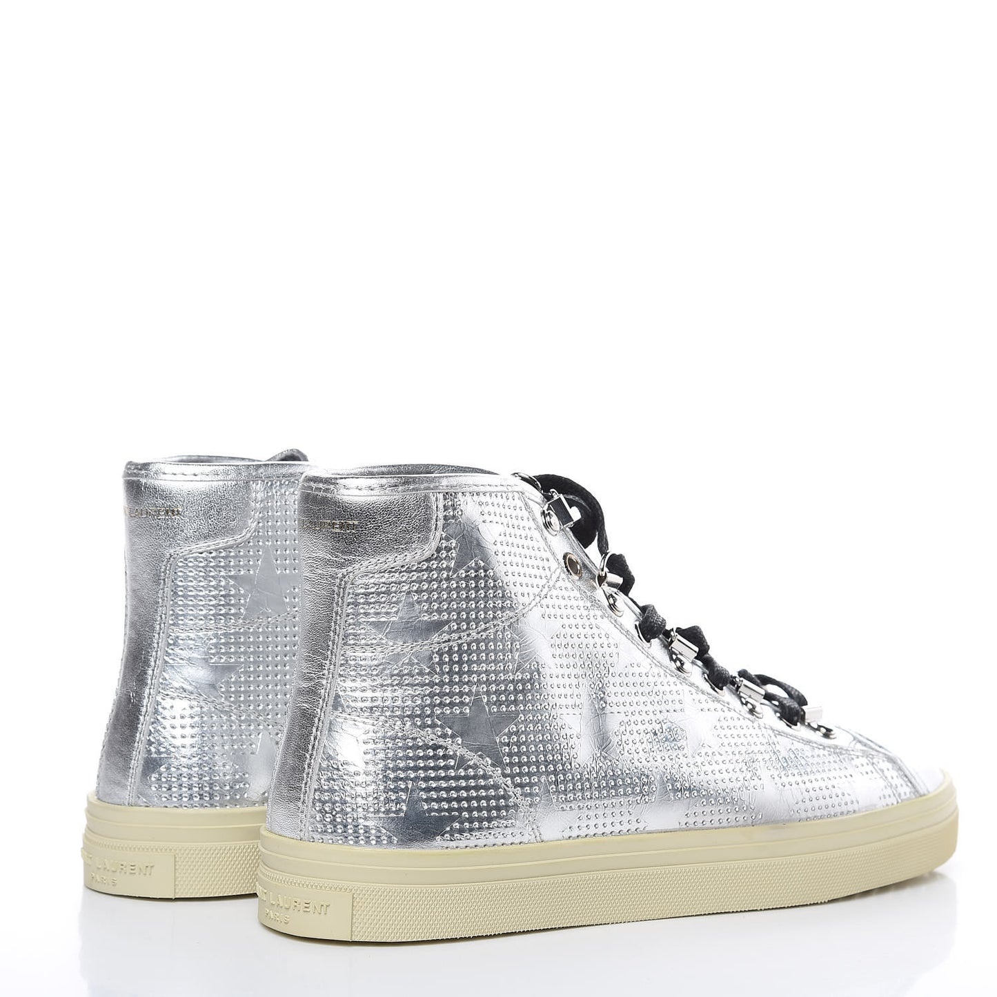 Metallic Calfskin Lambskin Star Rivington High Top Sneakers 39 Argento