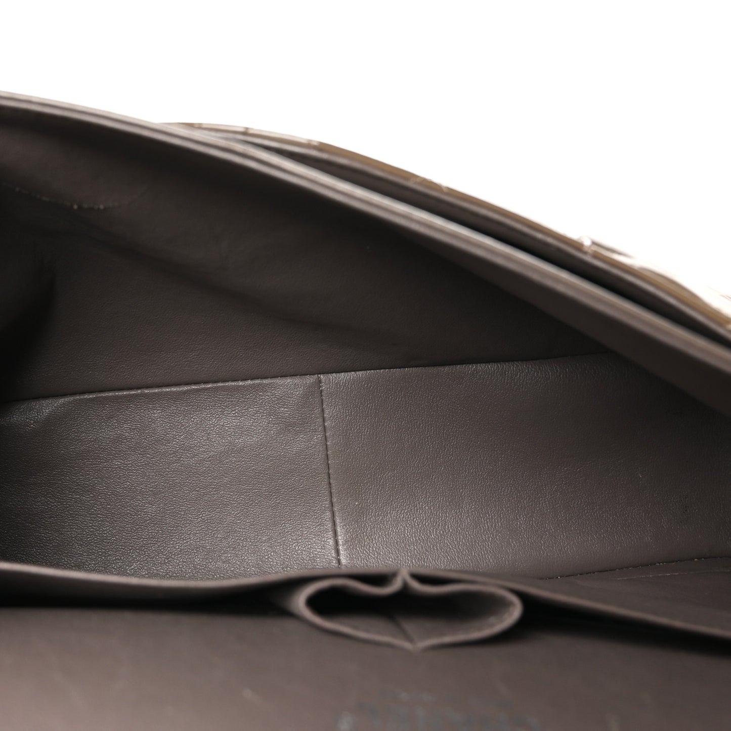Patent Calfskin Quilted Jumbo Double Flap Grey