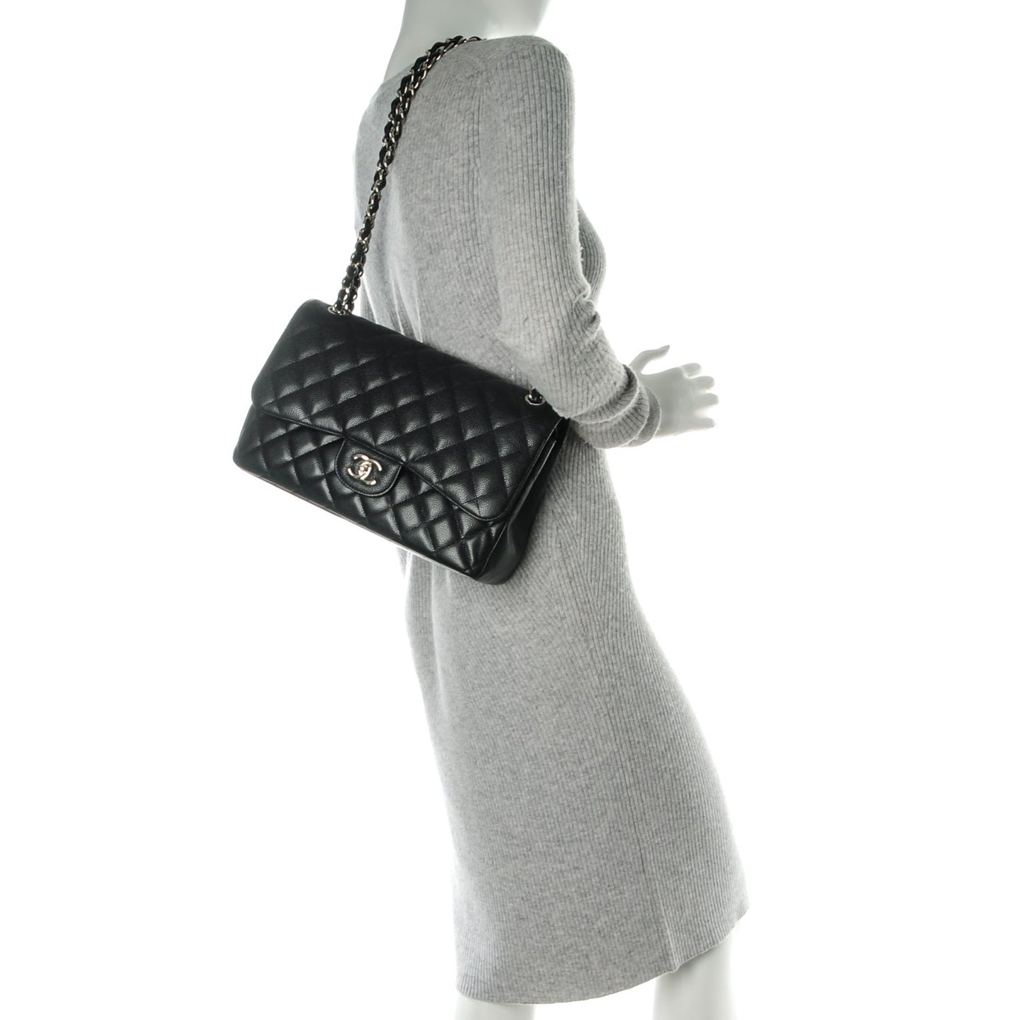 Caviar Quilted Jumbo Double Flap Black