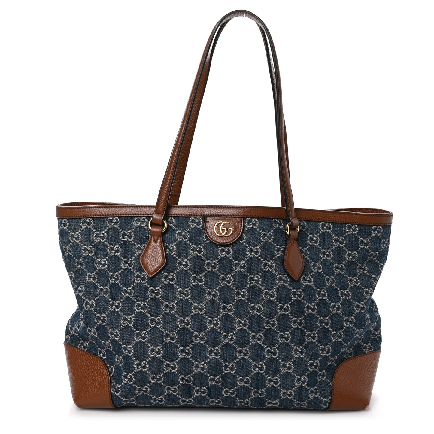 New Denim GG Monogram Medium Ophidia Shopping Tote Blue Tea Cuir