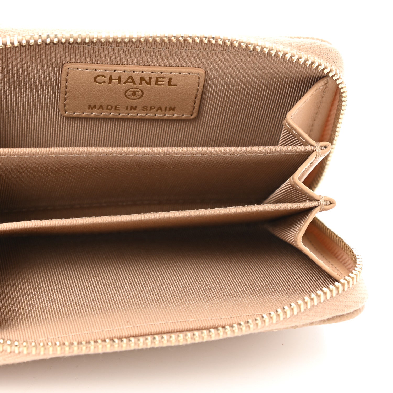 Chanel Caviar Quilted Zip Around Coin Purse Beige 5 of 8