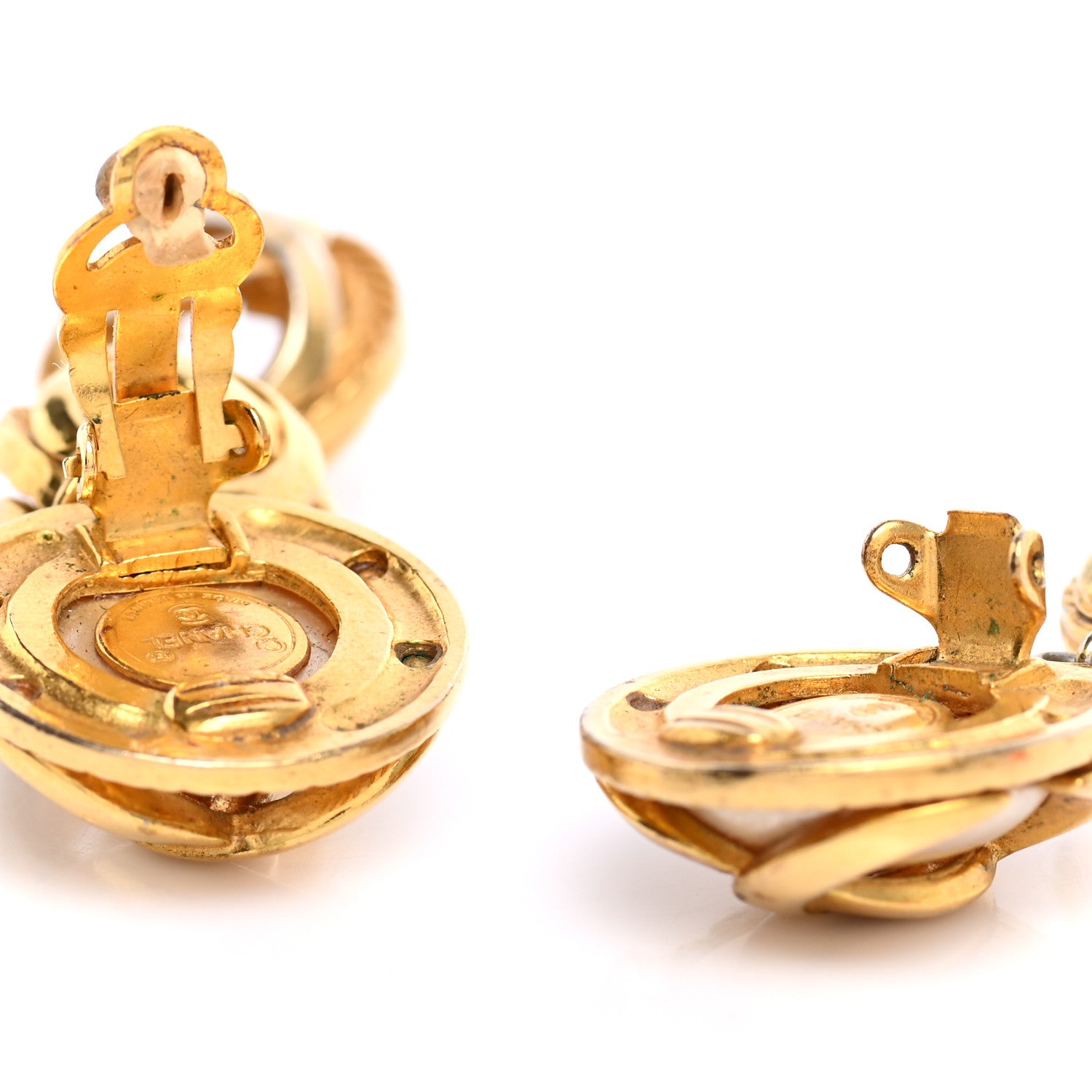 Chanel Metal Pearl CC Dangle Clip On Earrings Gold 5 of 5
