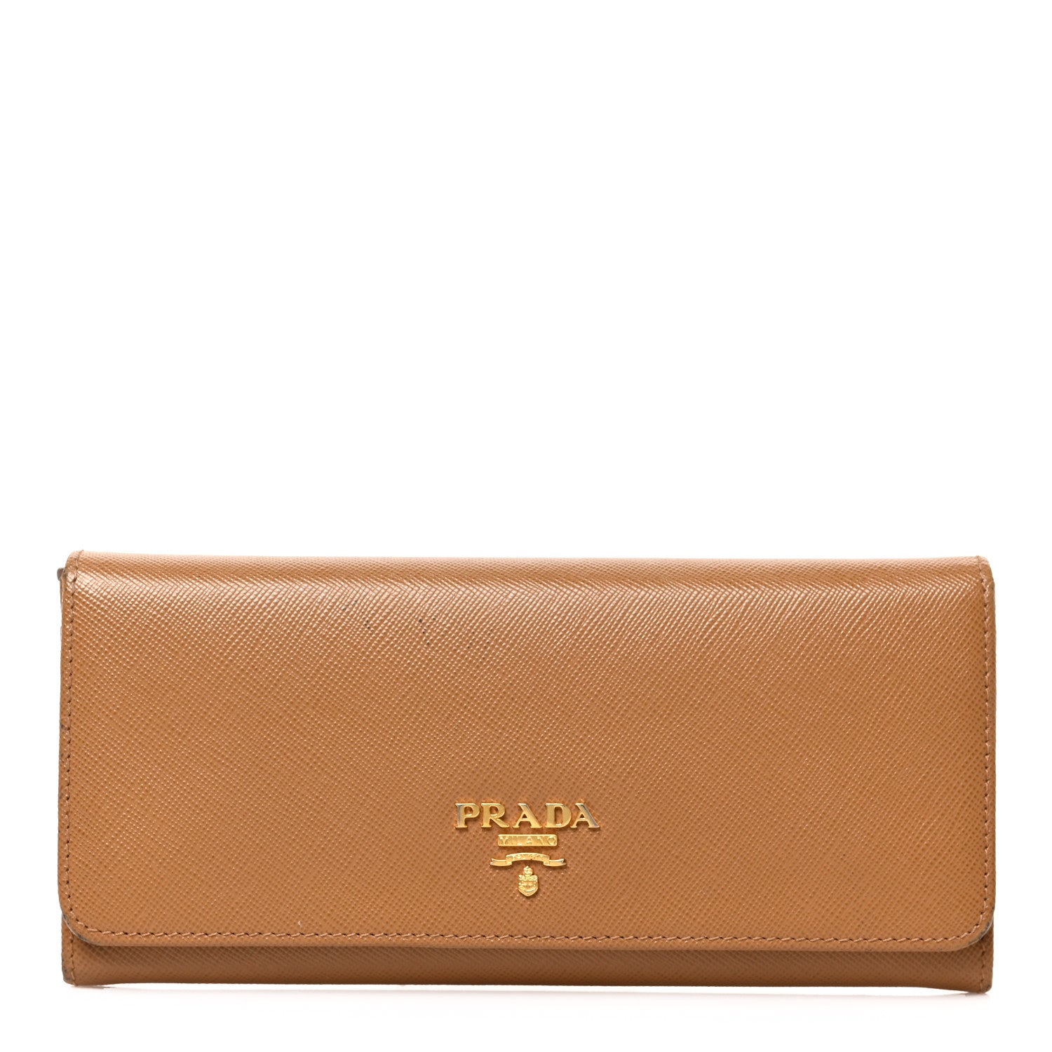 Prada Saffiano Metal Continental Flap Wallet Caramel 1 of 7