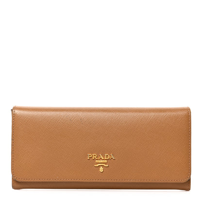 Prada Saffiano Metal Continental Flap Wallet Caramel 1 of 7