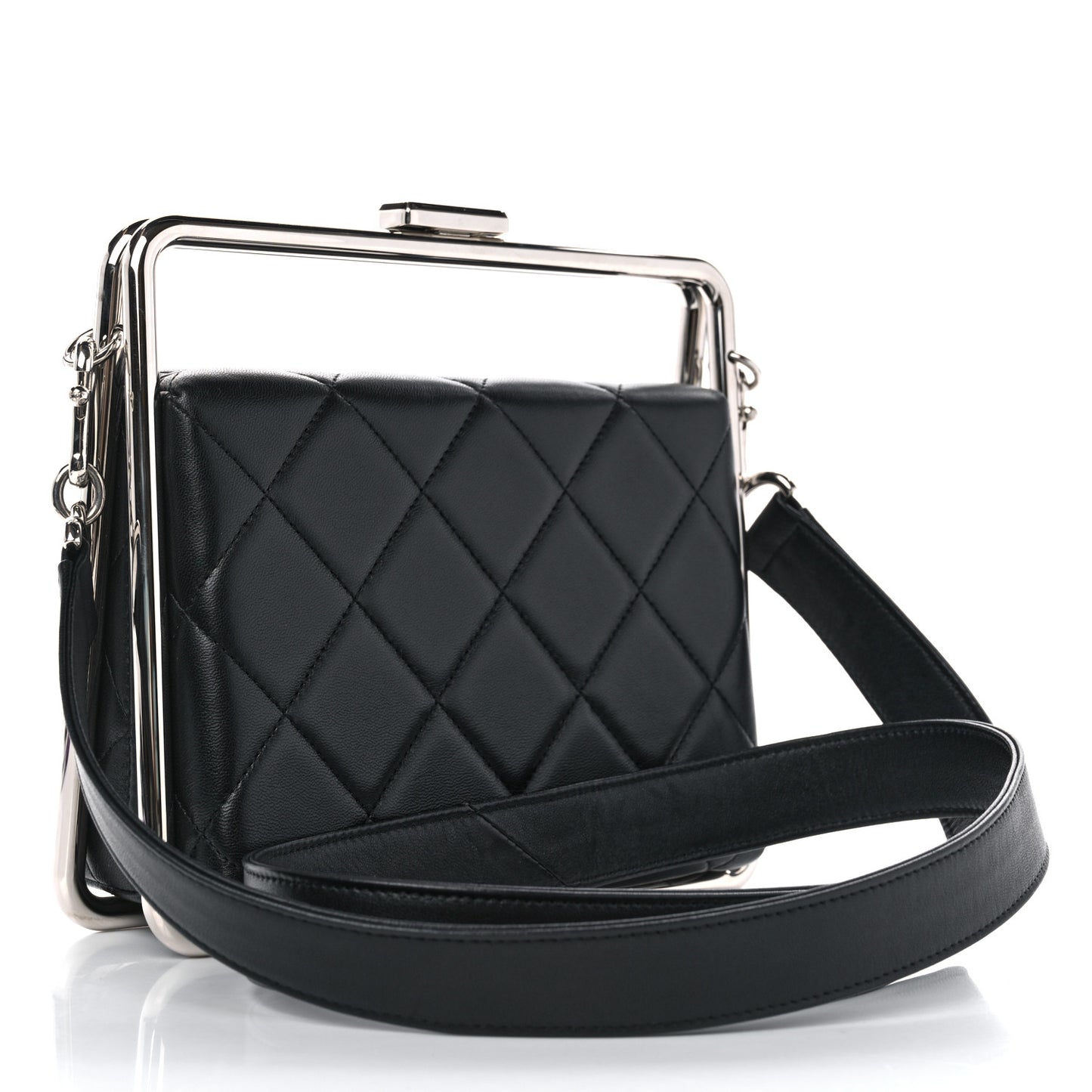 Quilted Lambskin Metal Bar Clutch Bag Black