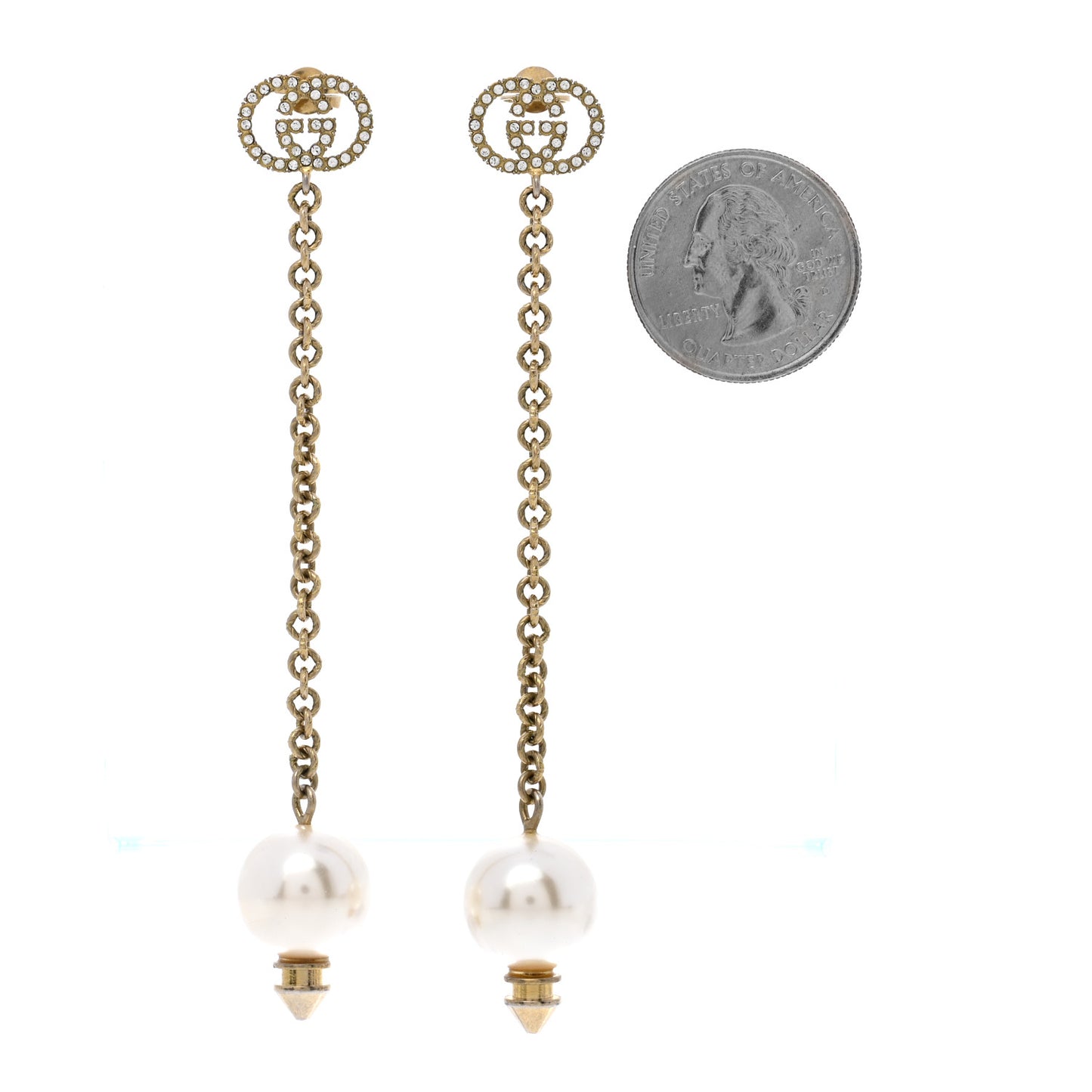 Metal Crystal Pearl Interlocking G Earrings Gold