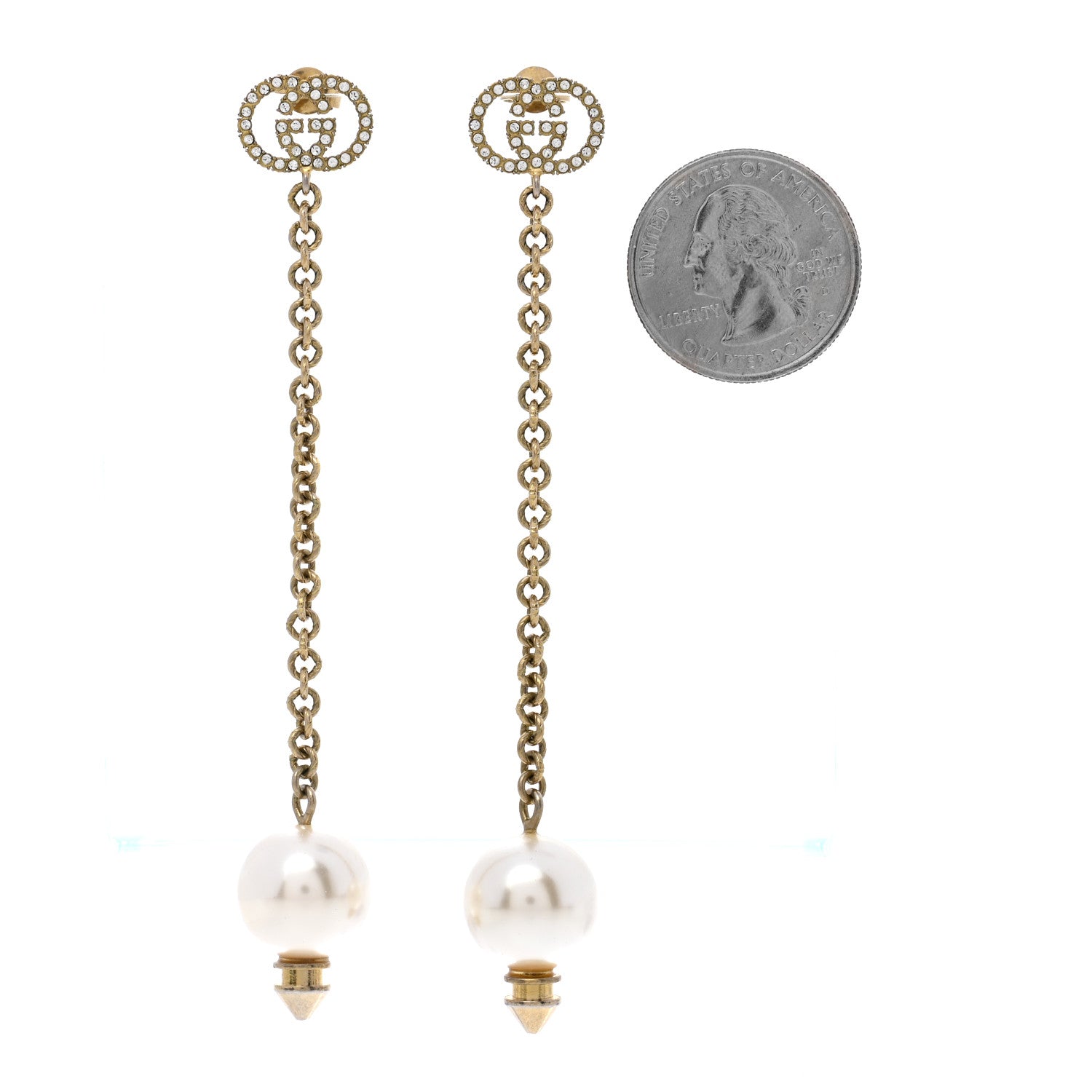 Gucci Metal Crystal Pearl Interlocking G Earrings Gold 2 of 5