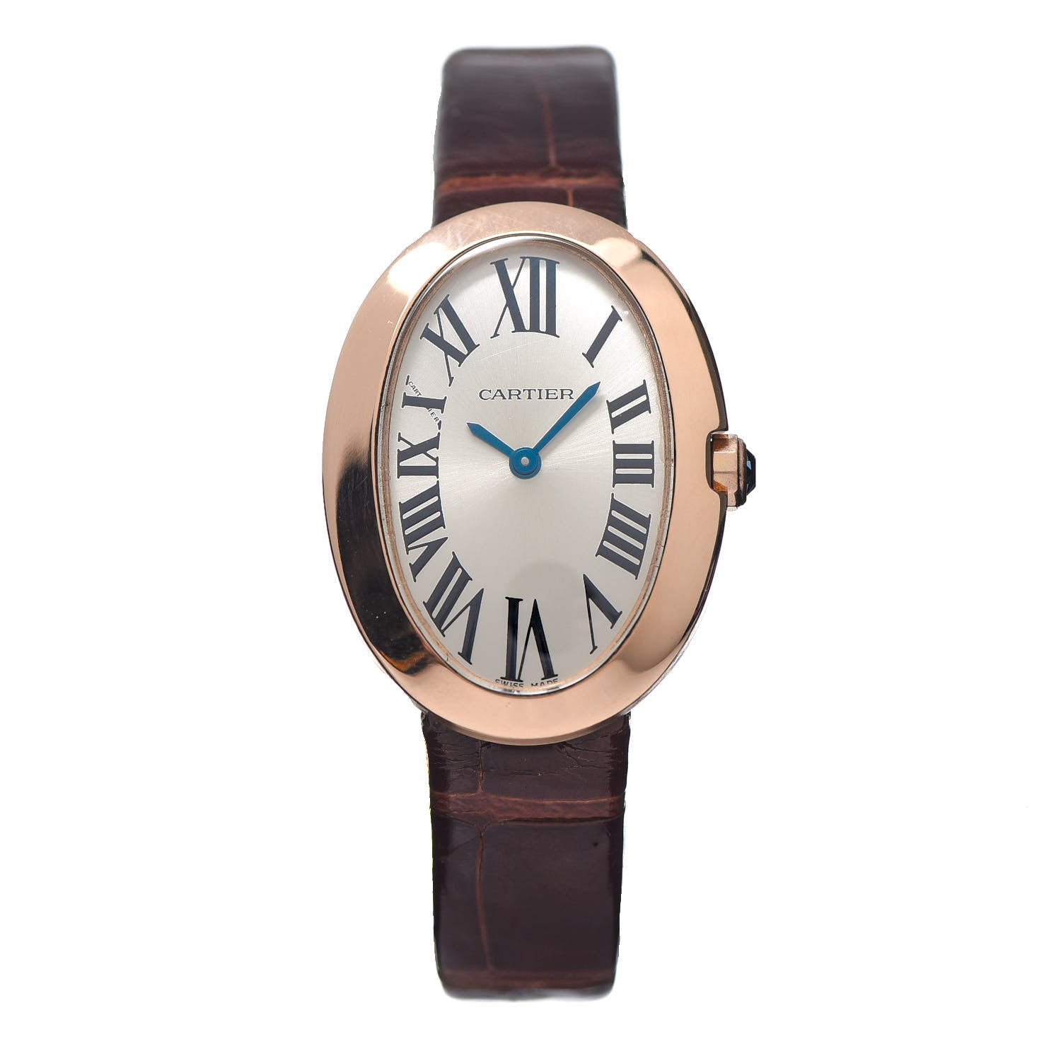 Cartier 18K Pink Gold Alligator 24mm Baignoire Quartz Watch Brown 1 of 12