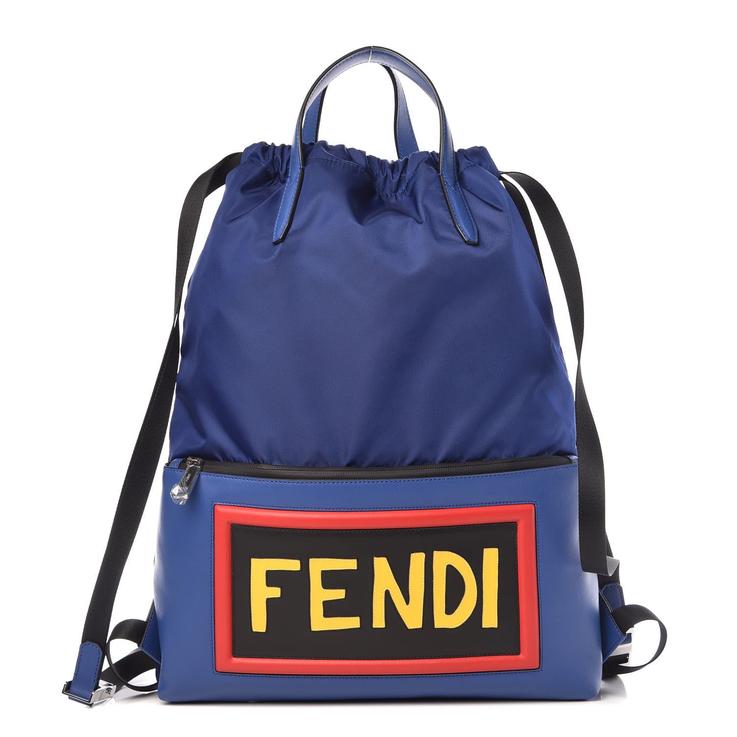 Fendi Nylon Vitello Century Vocabulary Drawstring Backpack Blue Cobalto Blue Neon Sunflower 1 of 11