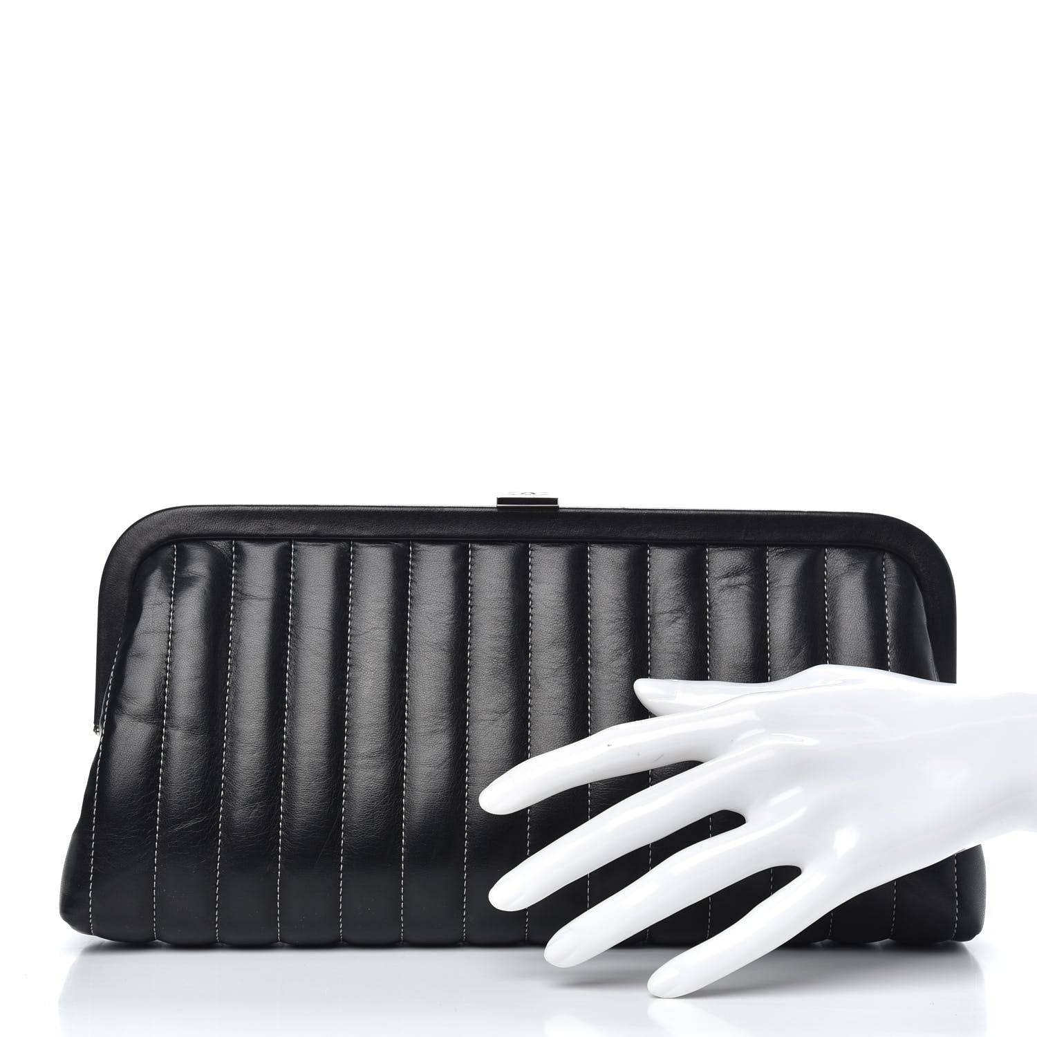 Chanel Lambskin Vertical Quilted Mademoiselle Clutch Black 2 of 10