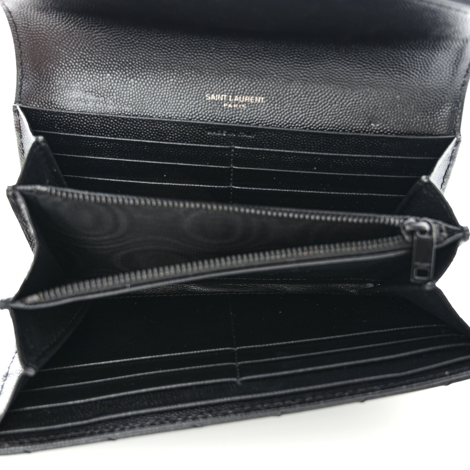 Saint Laurent Grain De Poudre Matelasse Chevron Monogram Flap Wallet Black 5 of 12
