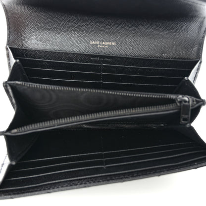 Saint Laurent Grain De Poudre Matelasse Chevron Monogram Flap Wallet Black 5 of 12