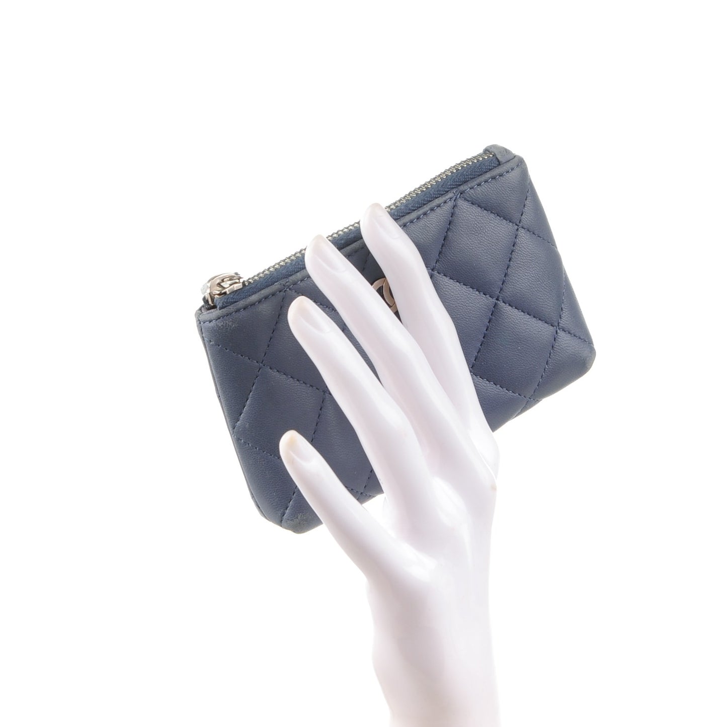 Lambskin Quilted Key Holder Case Blue