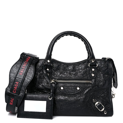 Balenciaga Agneau Classic Silver Hardware City Logo Strap Black Red 1 of 8