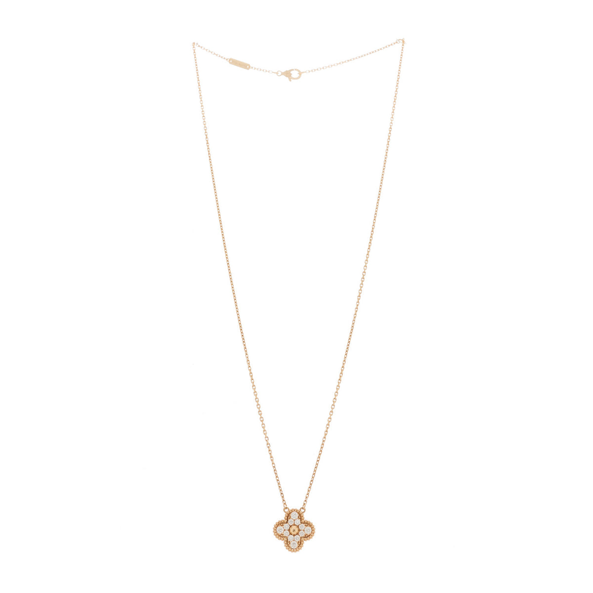 Van Cleef & Arpels 18K Rose Gold Diamond Vintage Alhambra Pendant Necklace 3 of 6