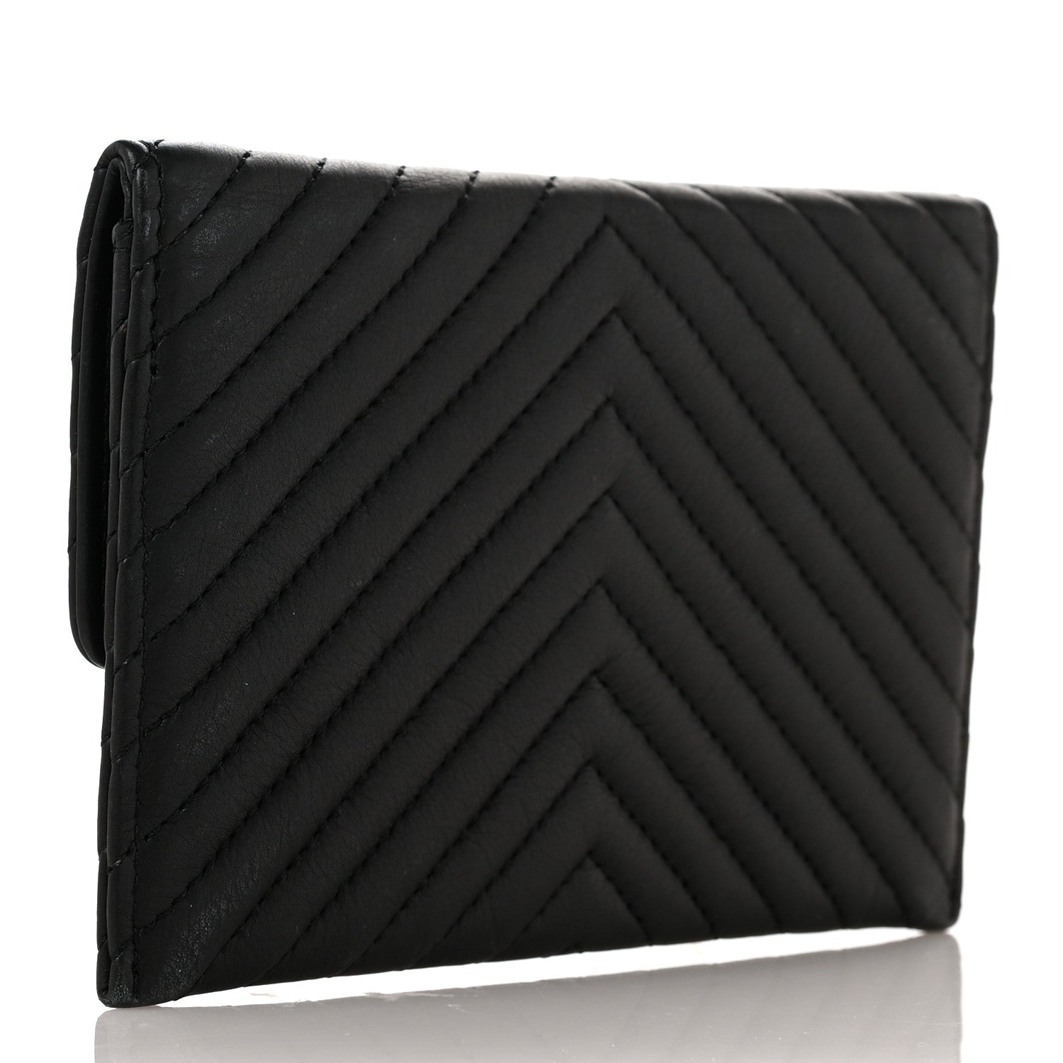 Chanel Sheepskin Chevron Card Holder Wallet Black 3 of 9