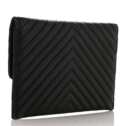 Chanel Sheepskin Chevron Card Holder Wallet Black 3 of 9