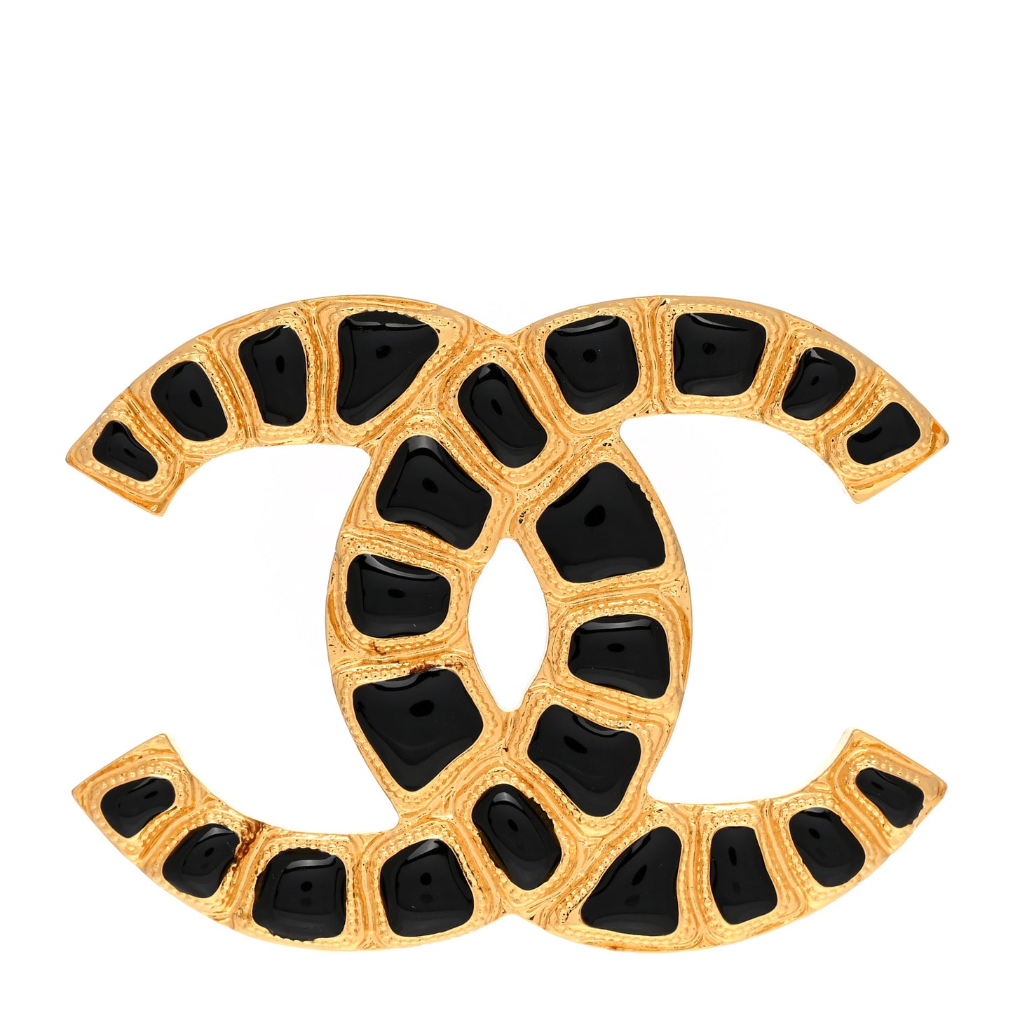 Gripoix Poured Glass Along The Nile CC Brooch Black Gold