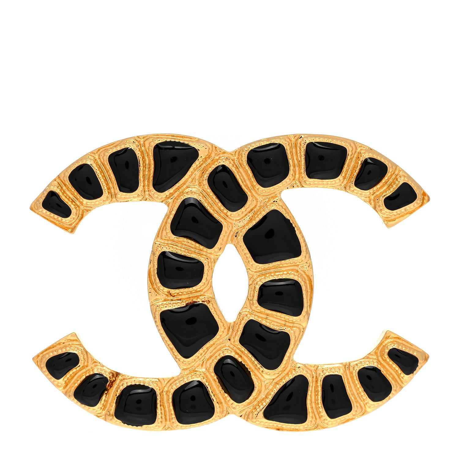 Chanel Gripoix Poured Glass Along The Nile CC Brooch Black Gold 1 of 4