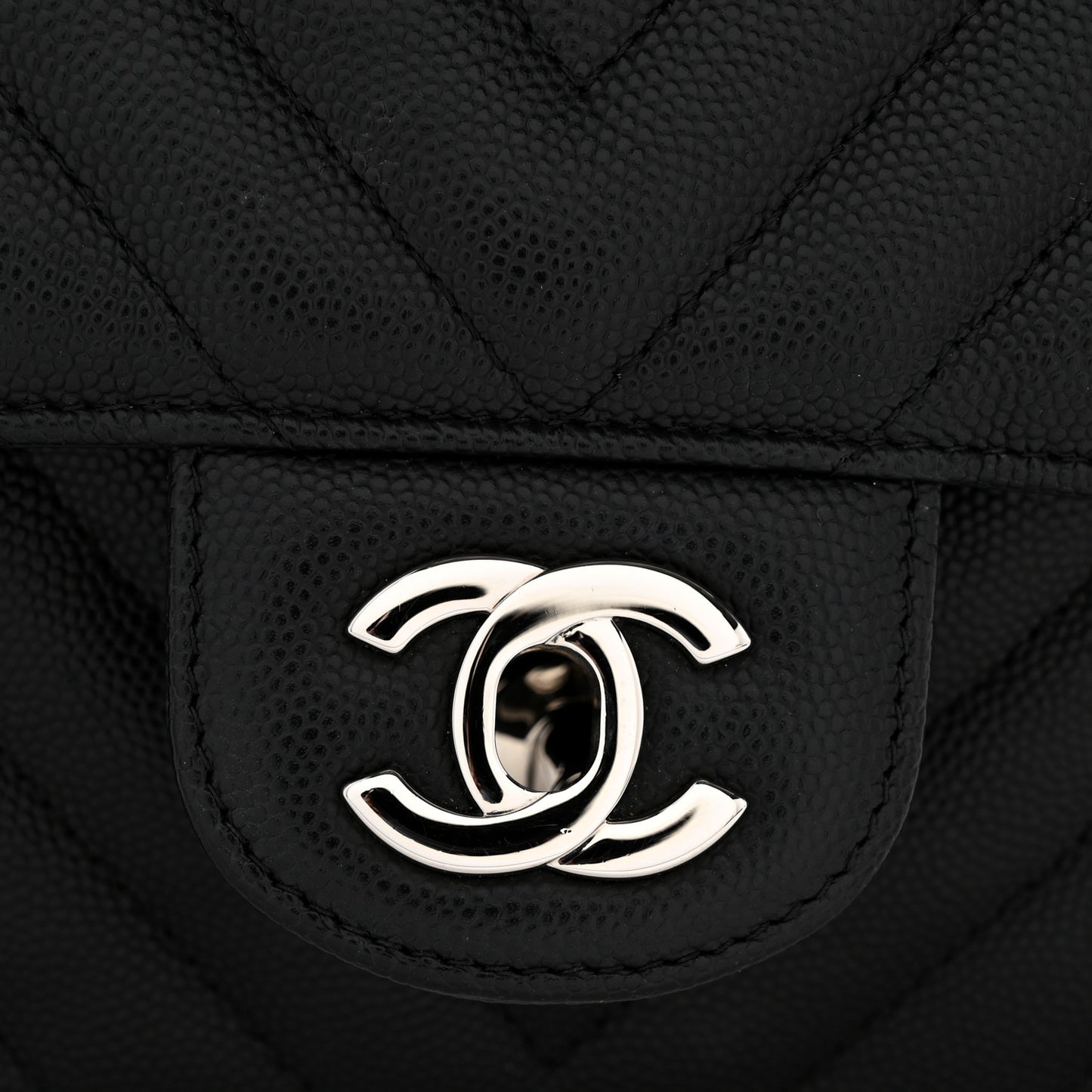 Caviar Chevron Quilted Mini Rectangular Flap Black
