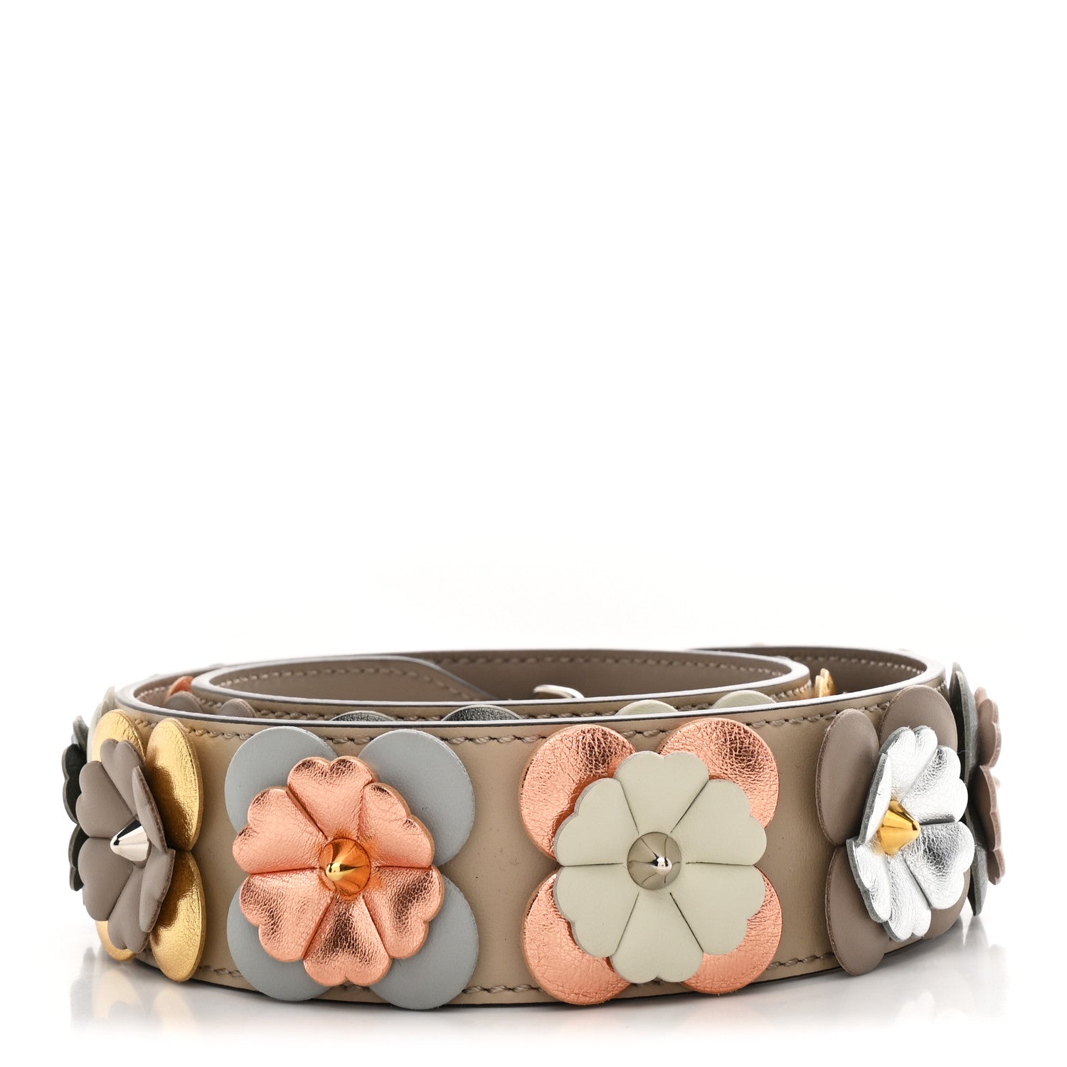 Fendi Vitello Dolce Flowerland Bi-Color Studded Strap You Tortora