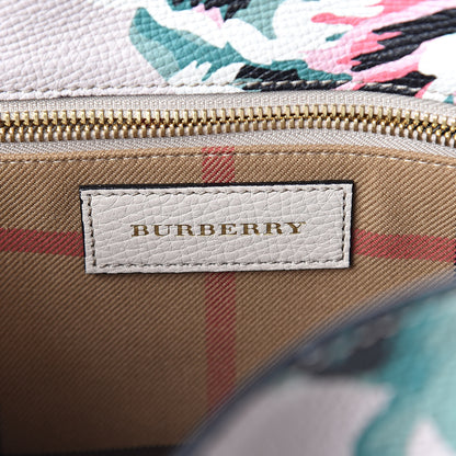Burberry Soft Grain Calfskin Floral Print Medium Buckle Tote Natural Emerald Green 6 of 8
