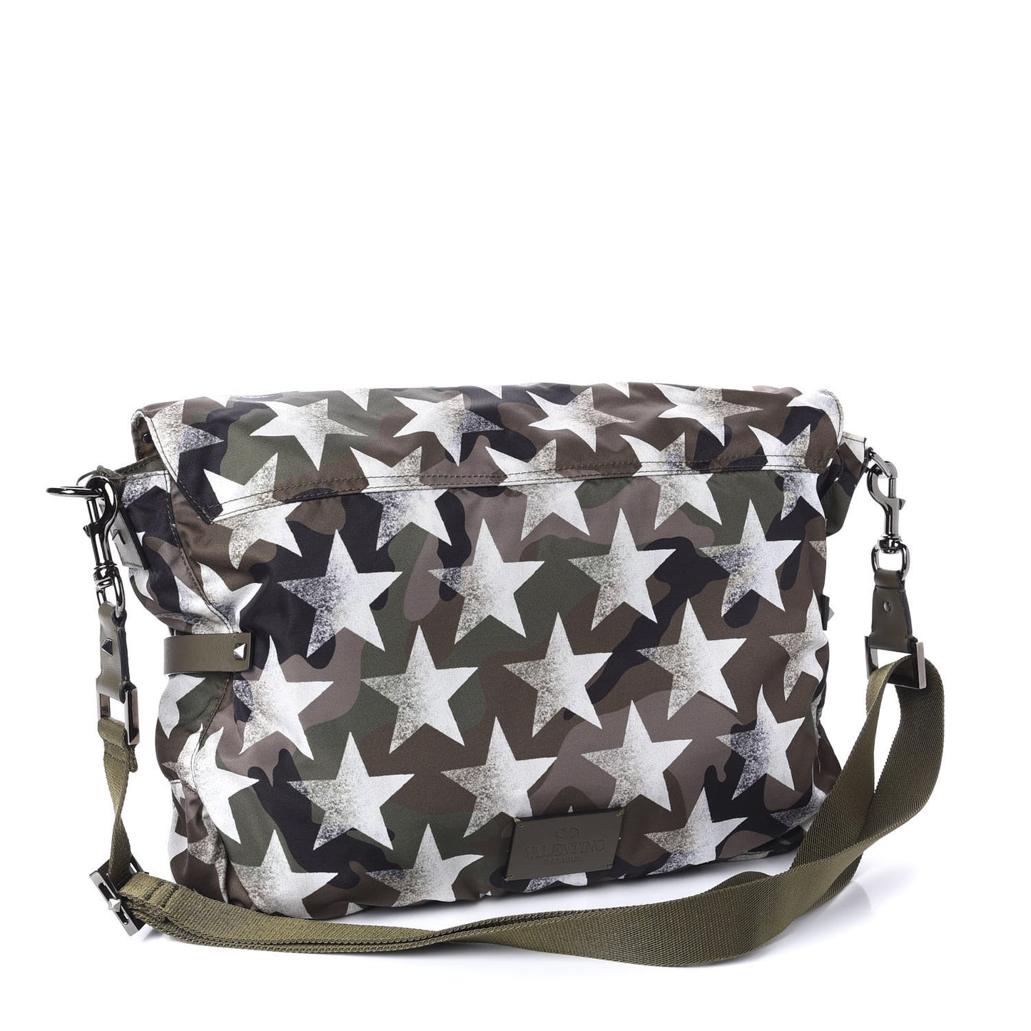 Nylon Printed Camustars Rockstud Messenger Bag Army Green White