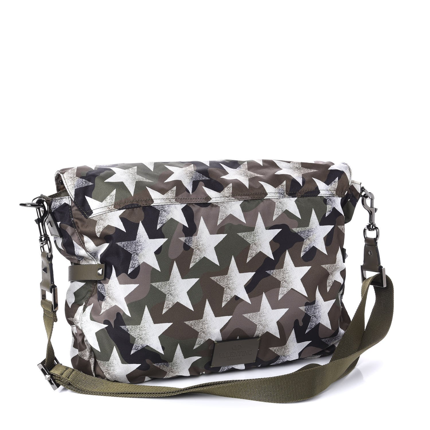 Valentino Garavani Nylon Printed Camustars Rockstud Messenger Bag Army Green White 1 of 9