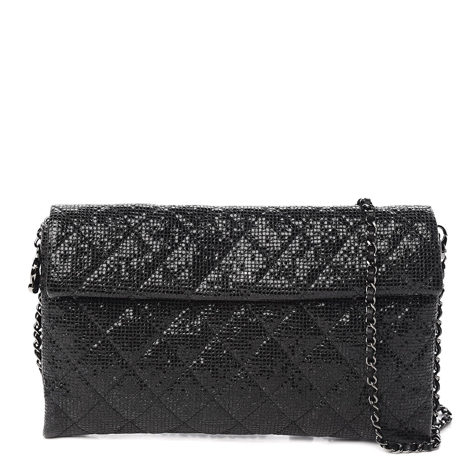 Chanel Iridescent Vinyl Quilted Clutch With Chain Black 1 of 10