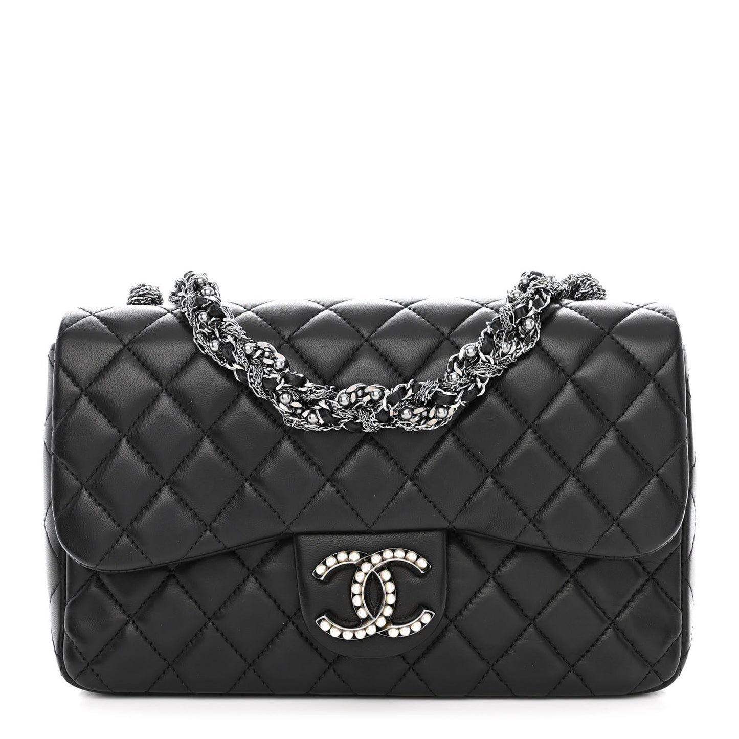 Lambskin Quilted Medium Westminster Pearl Flap Black