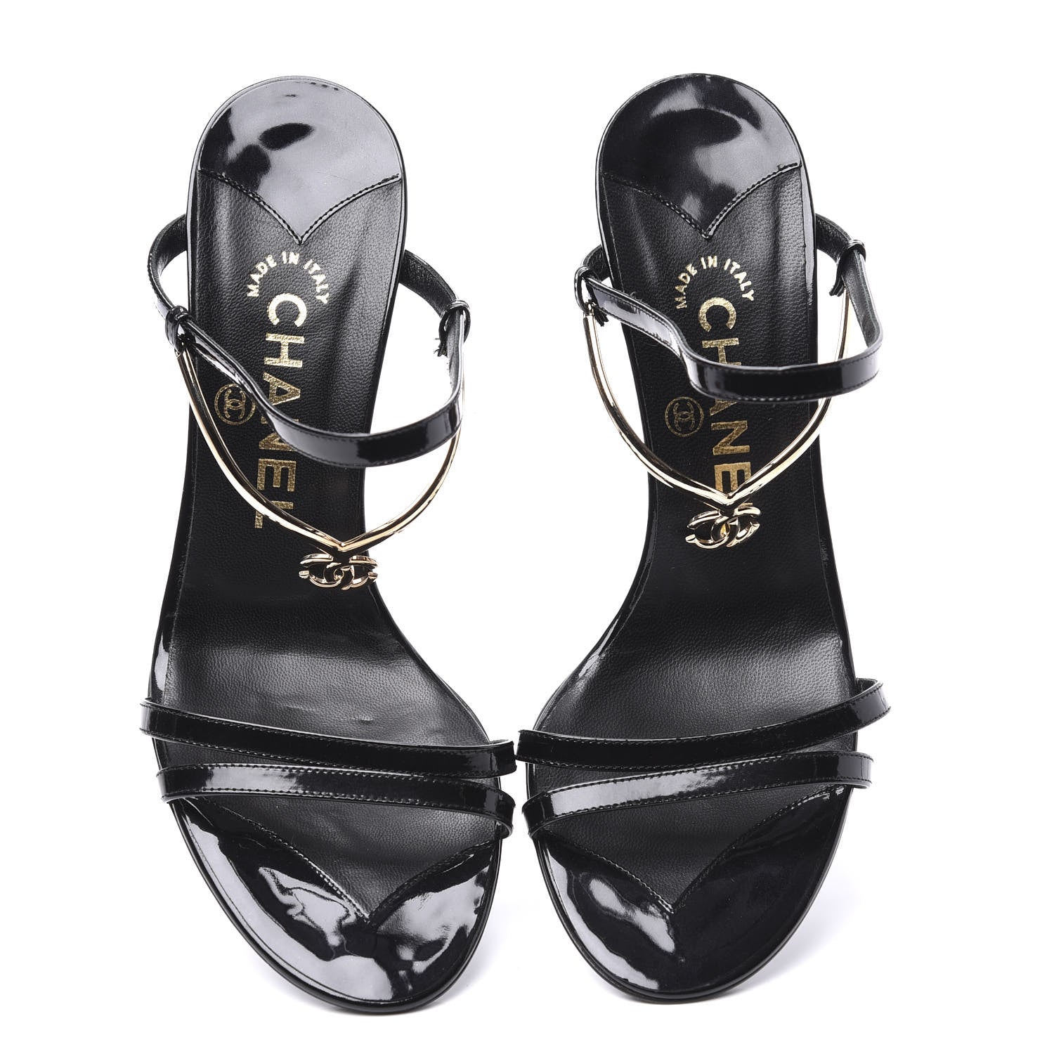 Chanel Patent CC Sandals 37 Black Gold 5 of 9