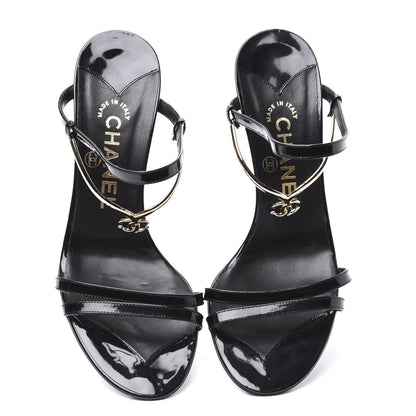 Chanel Patent CC Sandals 37 Black Gold 5 of 9