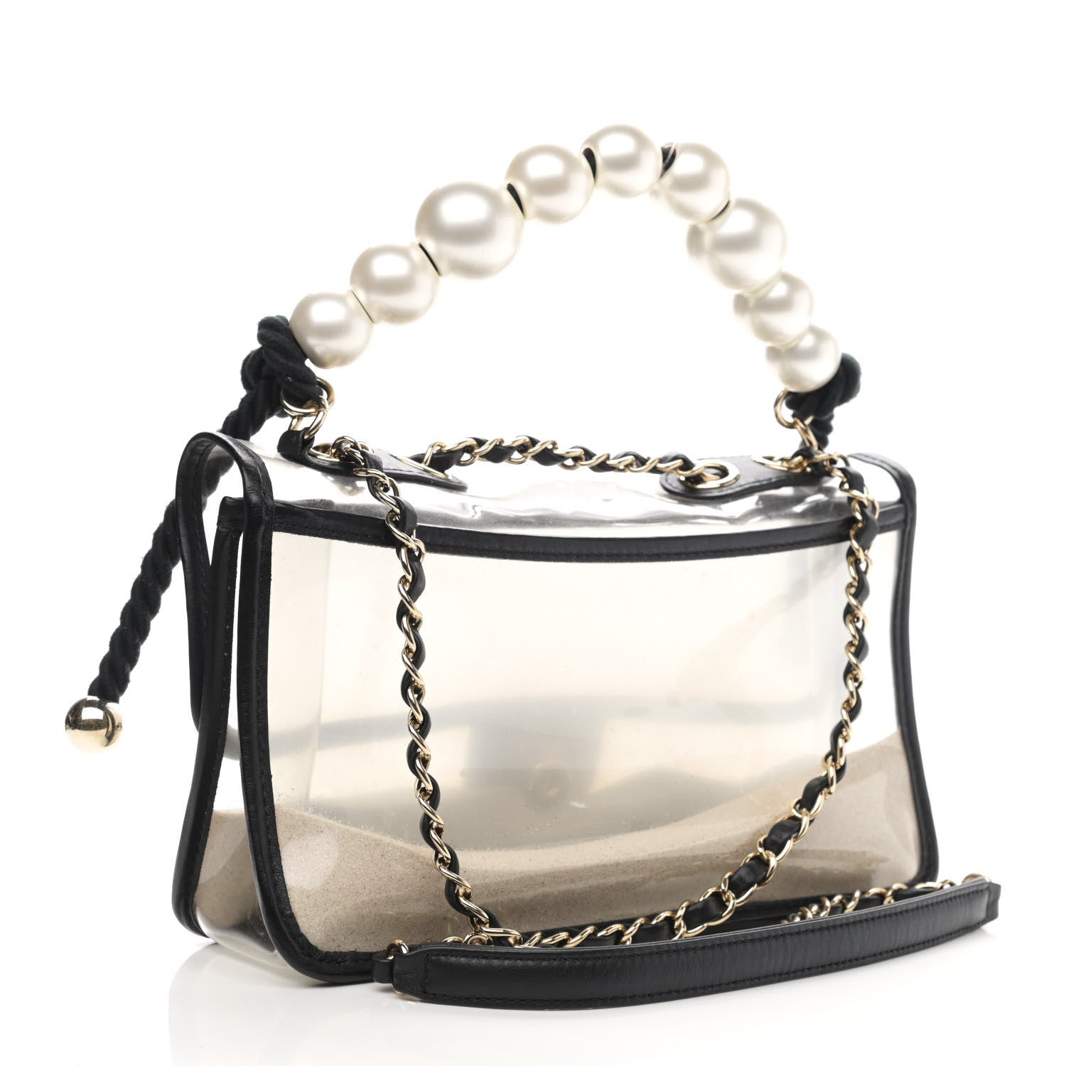 Chanel Lambskin PVC Sand By The Sea Flap With Pearl Strap Black 3 of 10