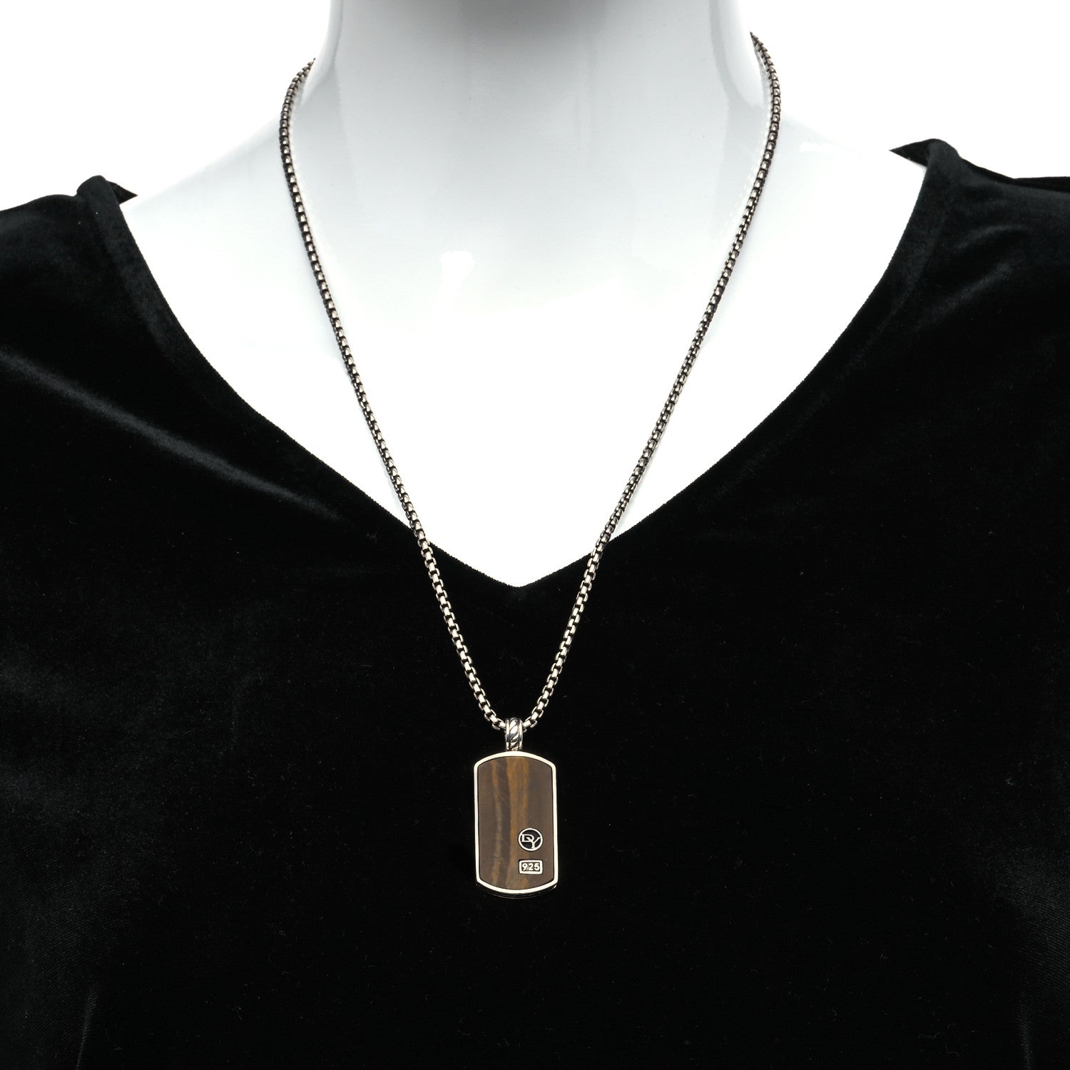 David Yurman Sterling Silver Tiger Eye Dog Tag Pendant Necklace 2 of 6