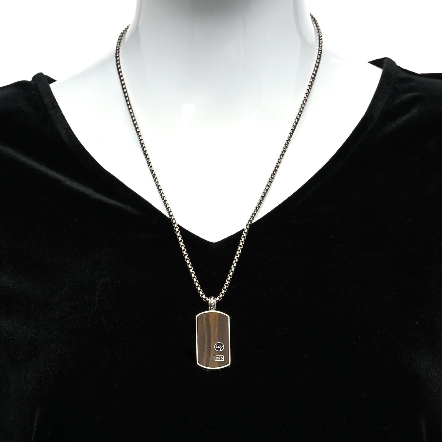 Sterling Silver Tiger Eye Dog Tag Pendant Necklace