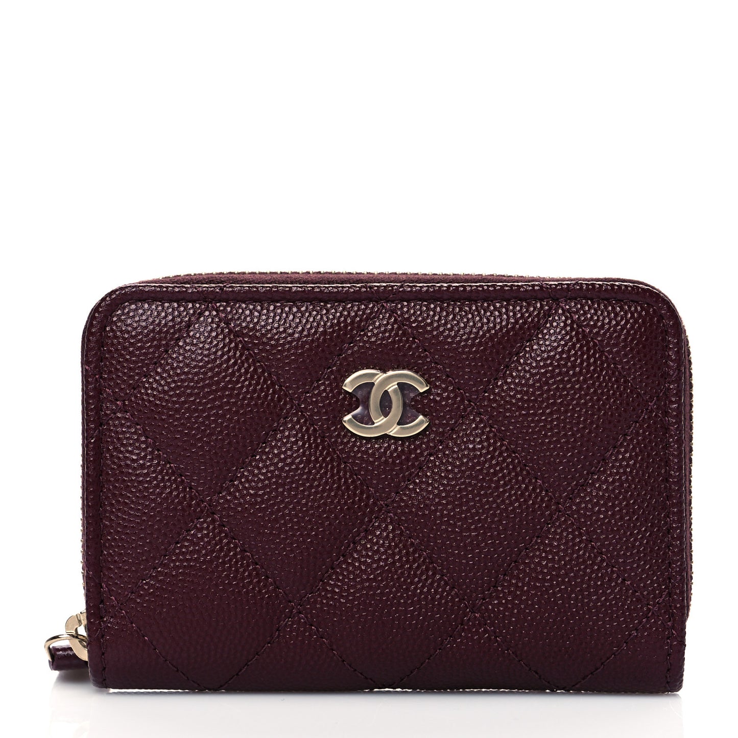 Caviar Quilted Zip Around Coin Purse Burgundy