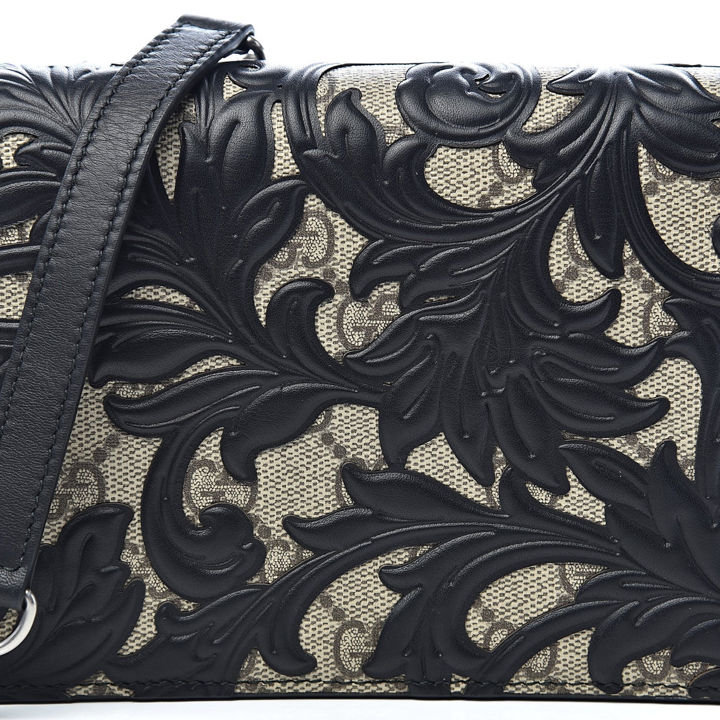 GG Supreme Monogram Arabesque Chain Wallet Black