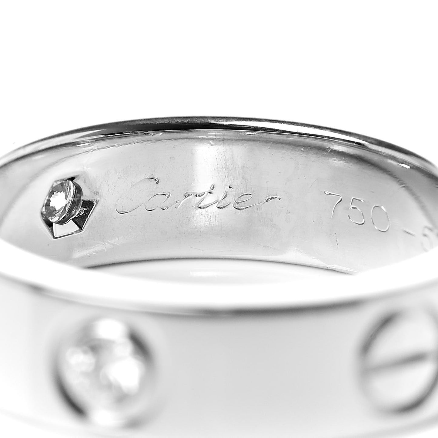 18K White Gold 3 Diamond 5.5mm LOVE Ring 53 6.25