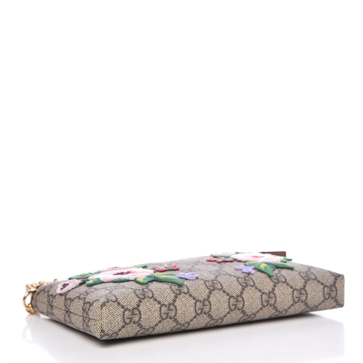 GG Supreme Monogram Embroidered Flowers Chain Wrist Wallet Multicolor