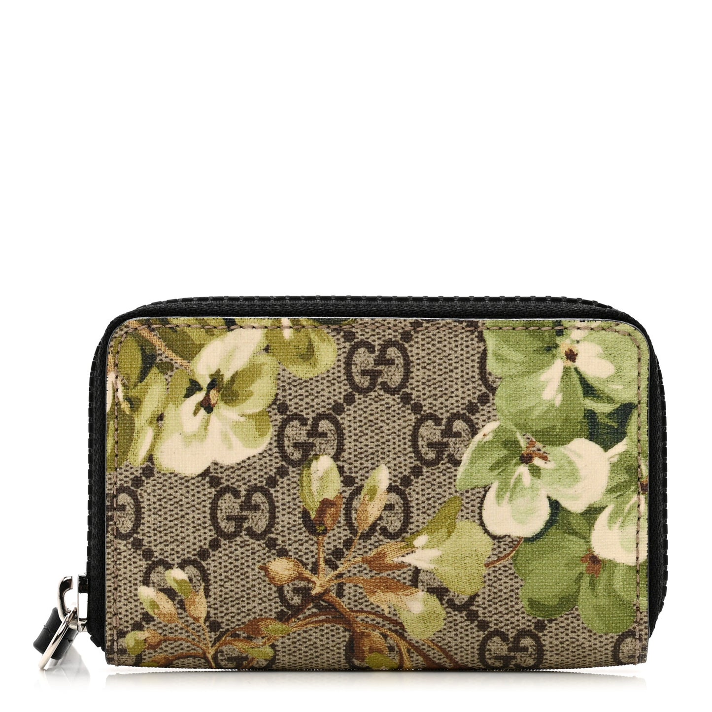 GG Supreme Monogram Blooms Zip Around Card Case Wallet Beige New Military Black