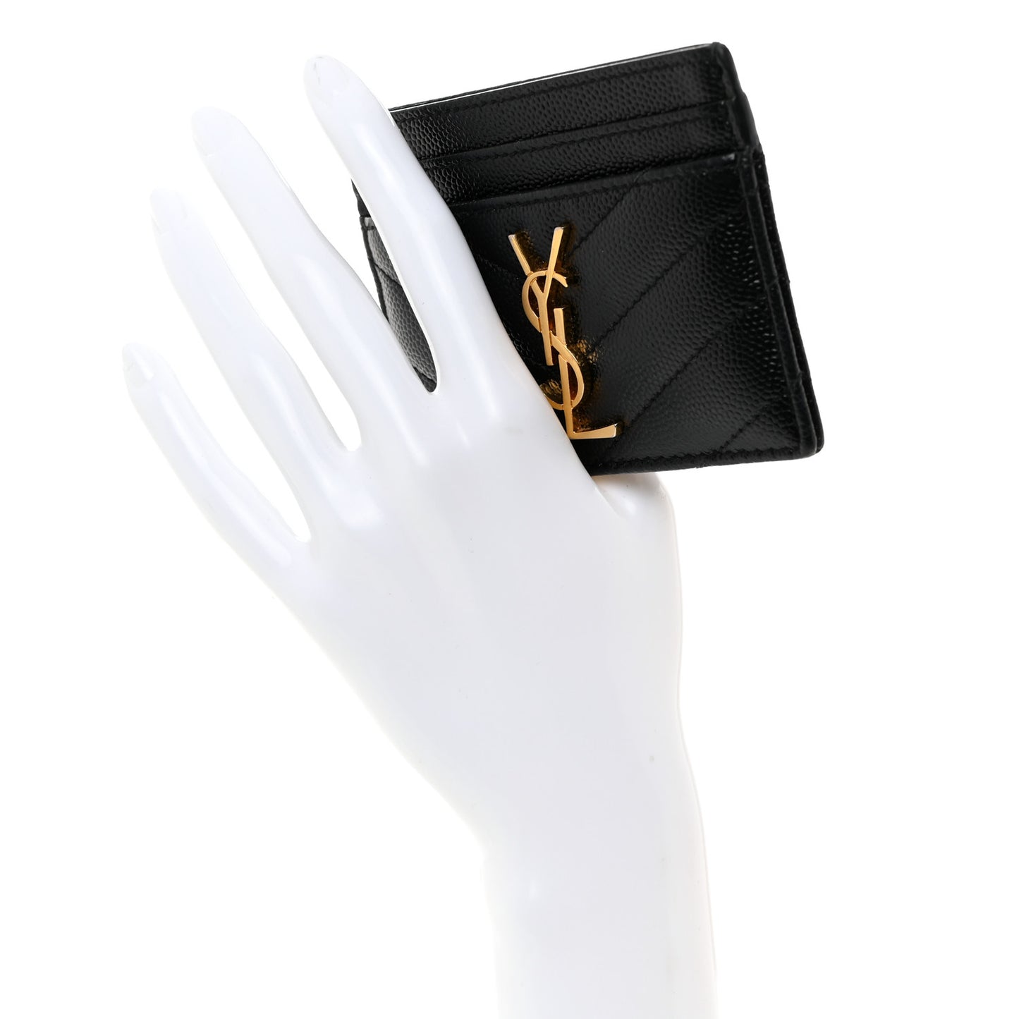 SAINT LAURENT Grain De Poudre Matelasse Chevron Monogram Credit Card Case Black