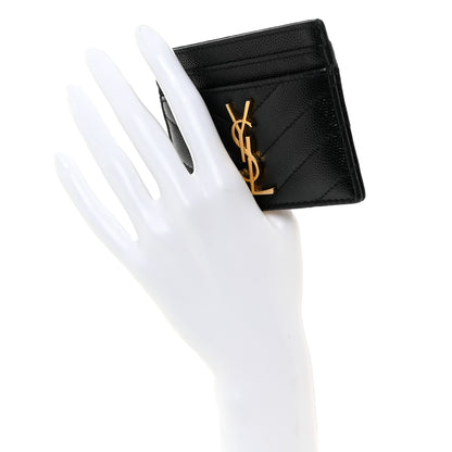Saint Laurent SAINT LAURENT Grain De Poudre Matelasse Chevron Monogram Credit Card Case Black 2 of 6